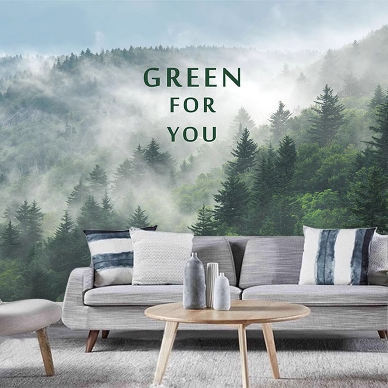Custom Mural Misty Forest Wall - Home Improvement Background บทวิจารณ์และราคา