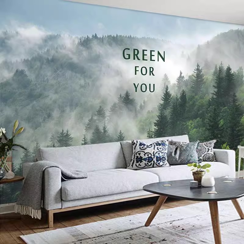 Custom Mural Misty Forest Wall - Home Improvement Background บทวิจารณ์และราคา