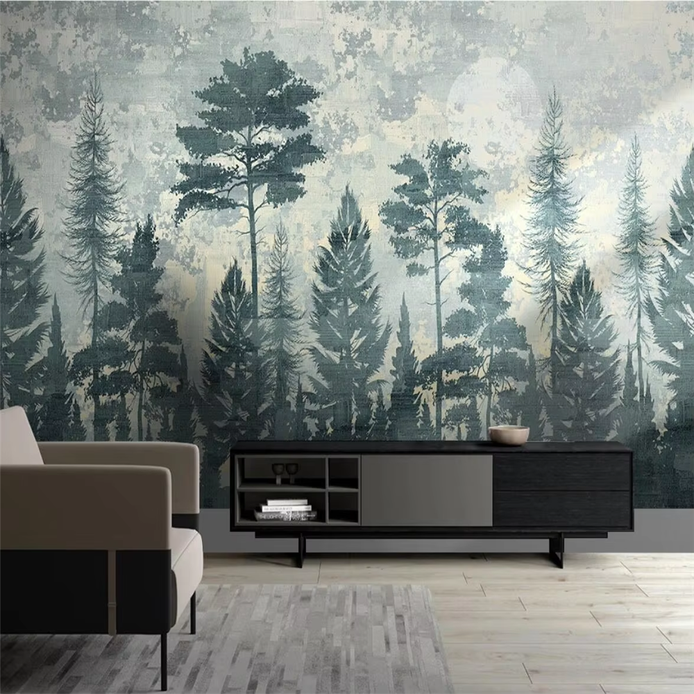 Custom Mural Misty Forest Wall - Home Improvement Background บทวิจารณ์และราคา