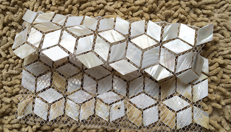 Rhombus white shell mosaic til - Home Improvement Background บทวิจารณ์และราคา